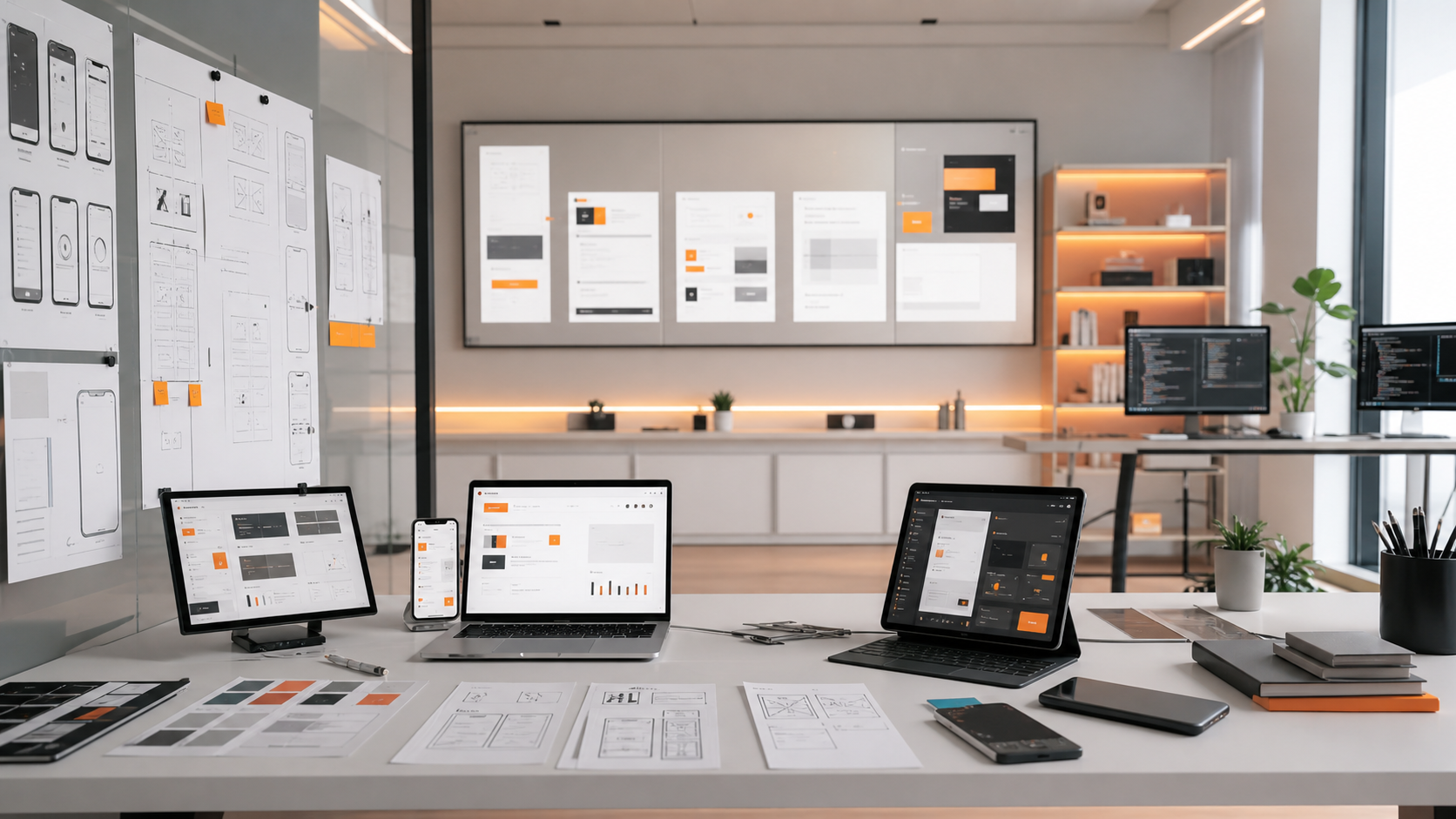 Product engineering lab with mobile and web application prototypes